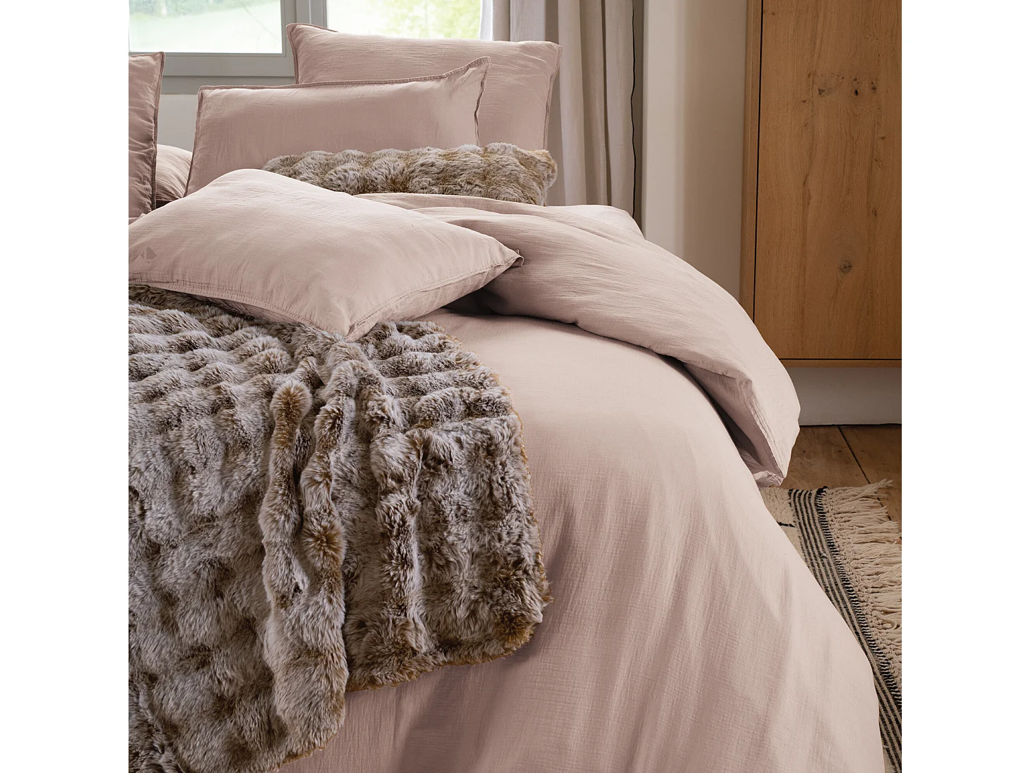 Housse de couette 260x240 cm mousseline de coton MILOS rose