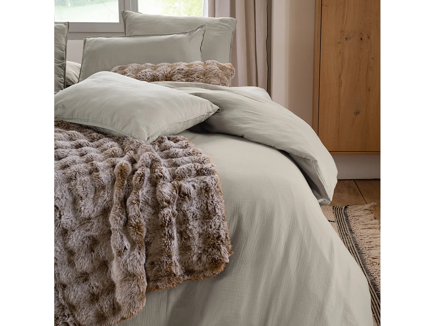Housse de couette 240x220 cm mousseline de coton MILOS beige ficelle