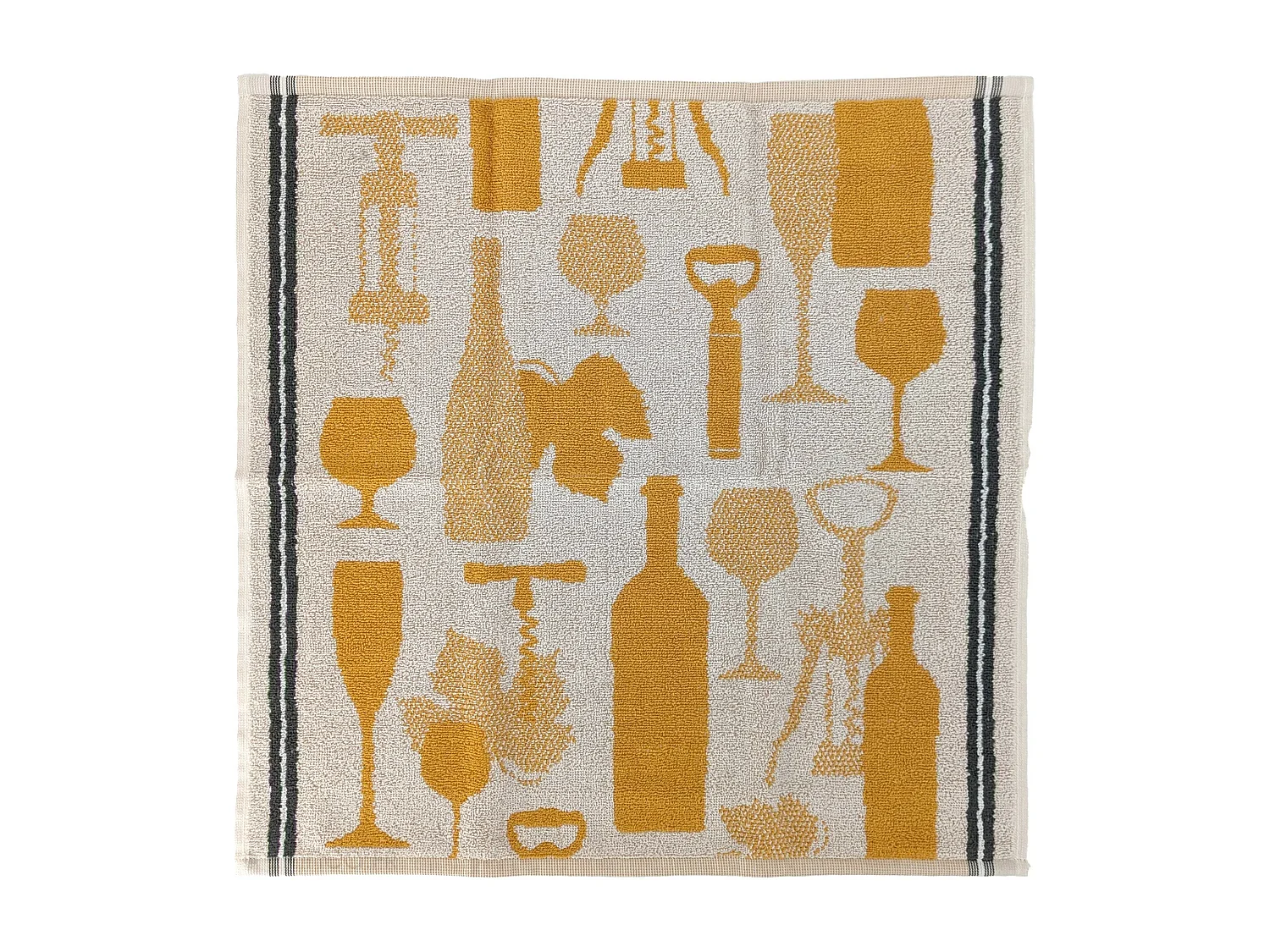 Lot de 2 torchons de cuisine pur coton 50x50 cm VITIS motif viticole jaune