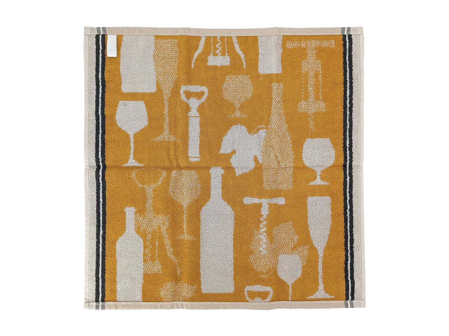 Lot de 2 torchons de cuisine pur coton 50x50 cm VITIS motif viticole jaune