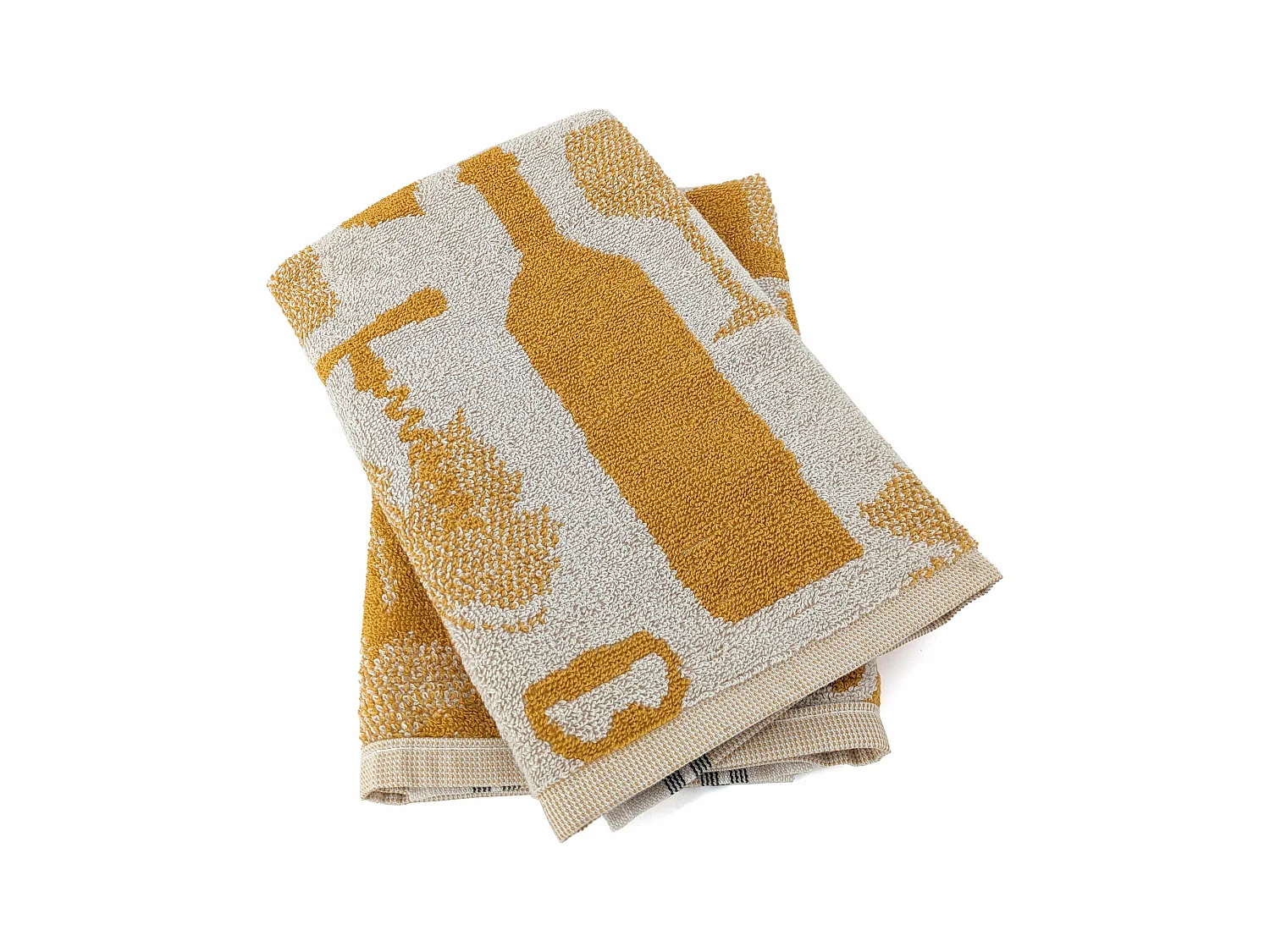Lot de 2 torchons de cuisine pur coton 50x50 cm VITIS motifs viticole jaune