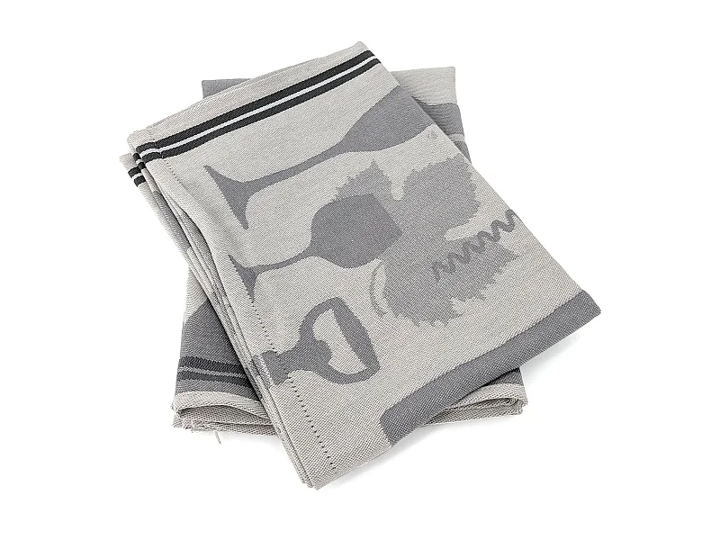 Lot de 2 torchons de cuisine pur coton 50x70 cm VITIS motif viticole gris