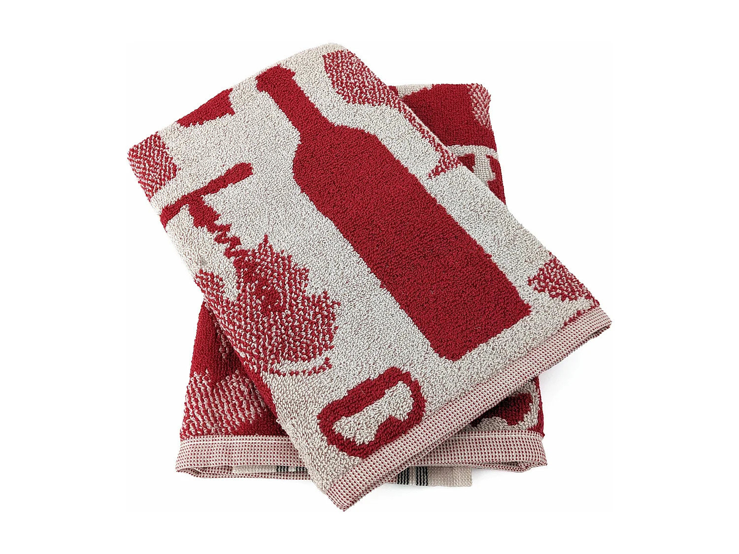 Lot de 2 torchons de cuisine pur coton 50x50 cm VITIS motif viticole rouge