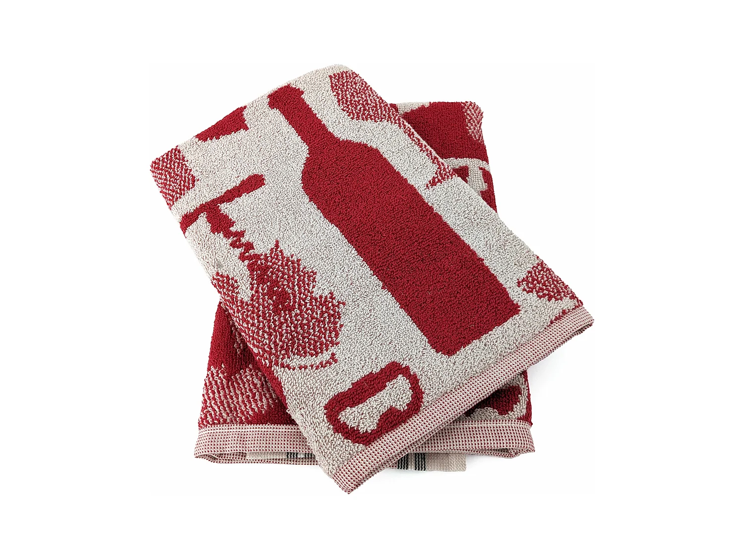 Lot de 2 torchons de cuisine pur coton 50x50 cm VITIS motifs viticole rouge