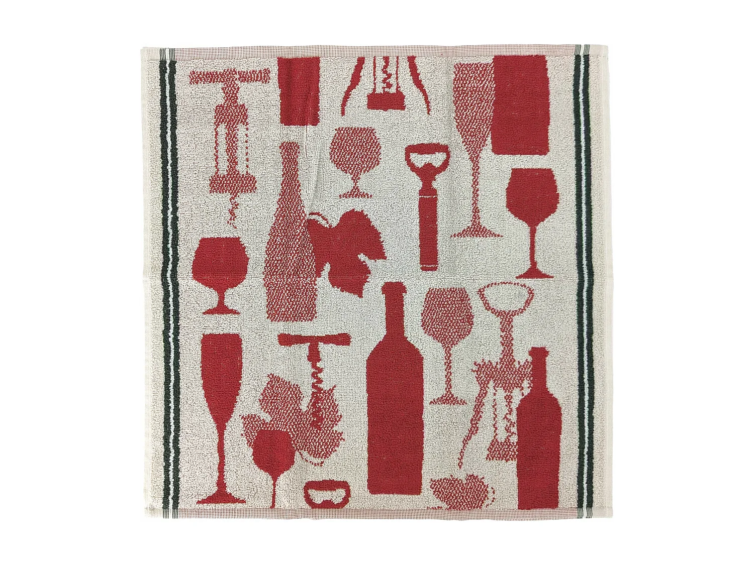 Lot de 2 torchons de cuisine pur coton 50x50 cm VITIS motif viticole rouge