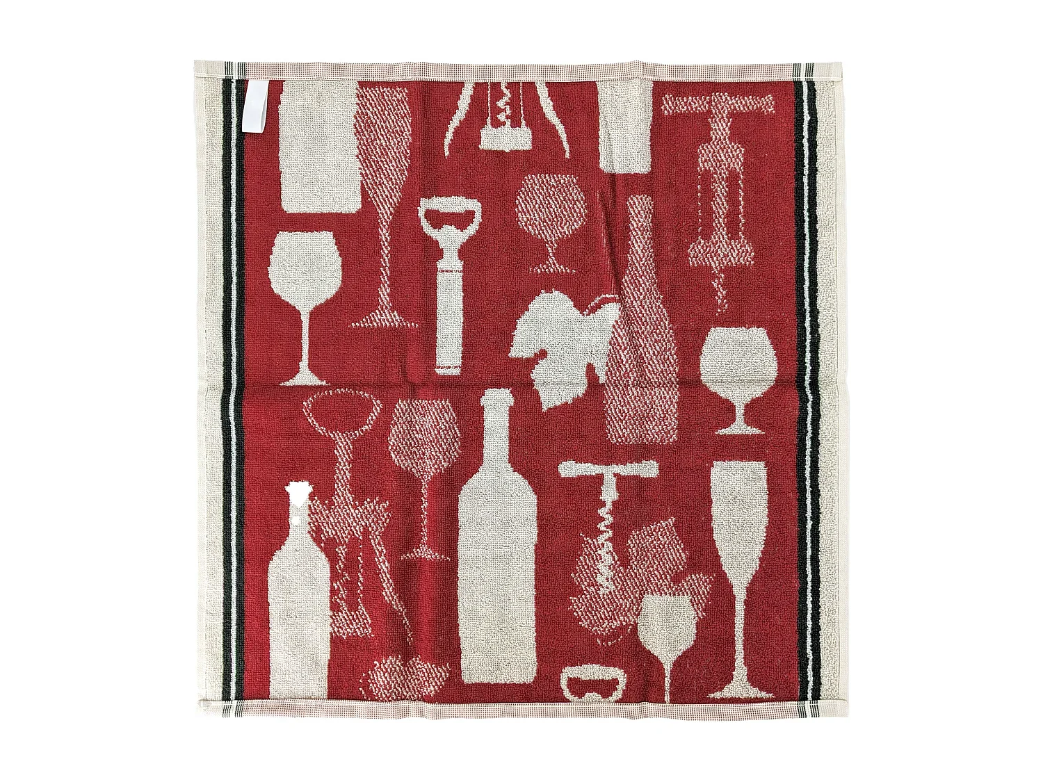 Lot de 2 torchons de cuisine pur coton 50x50 cm VITIS motif viticole rouge