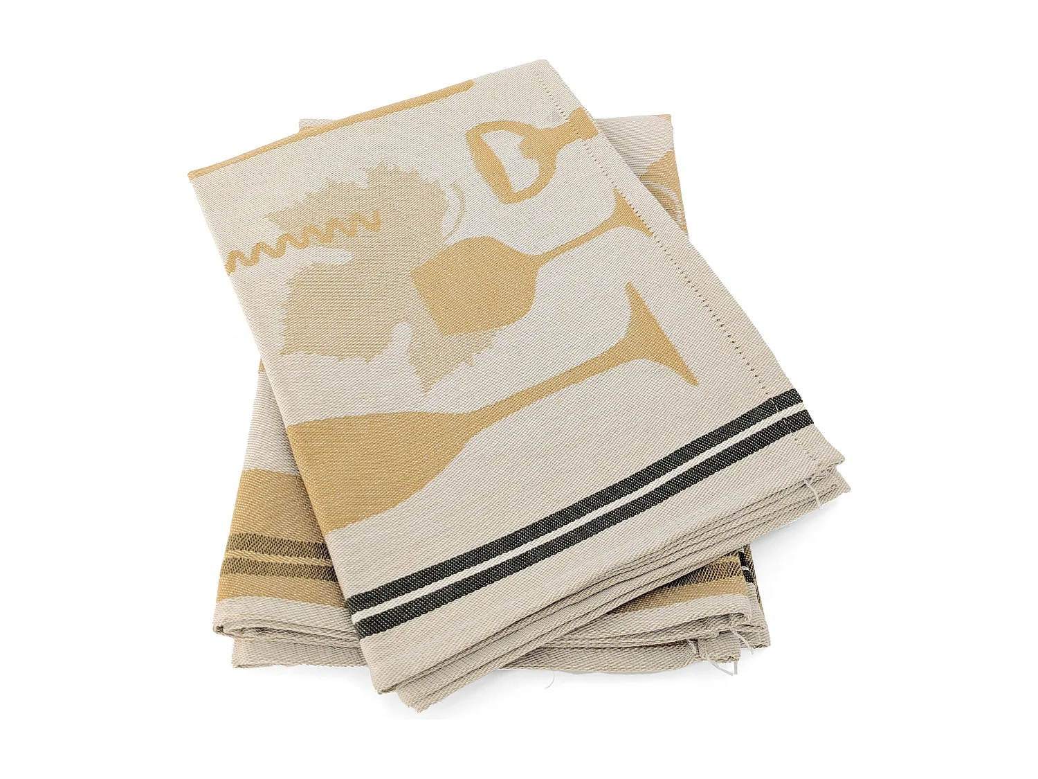 Lot de 2 torchons de cuisine pur coton 50x70 cm VITIS motif viticole jaune