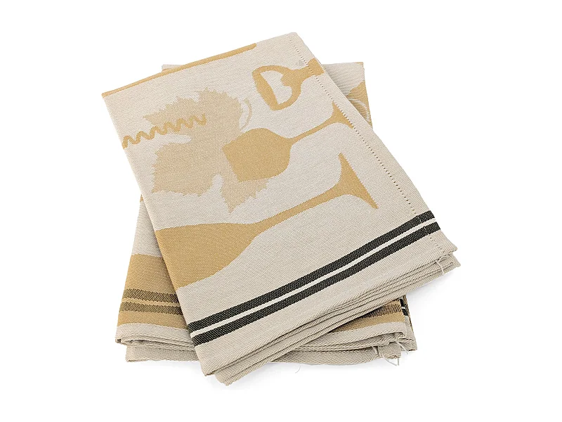Lot de 2 torchons de cuisine pur coton 50x70 cm VITIS motif viticole jaune