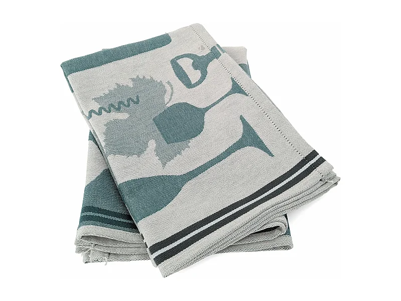 Lot de 2 torchons de cuisine pur coton 50x70 cm VITIS motif viticole vert