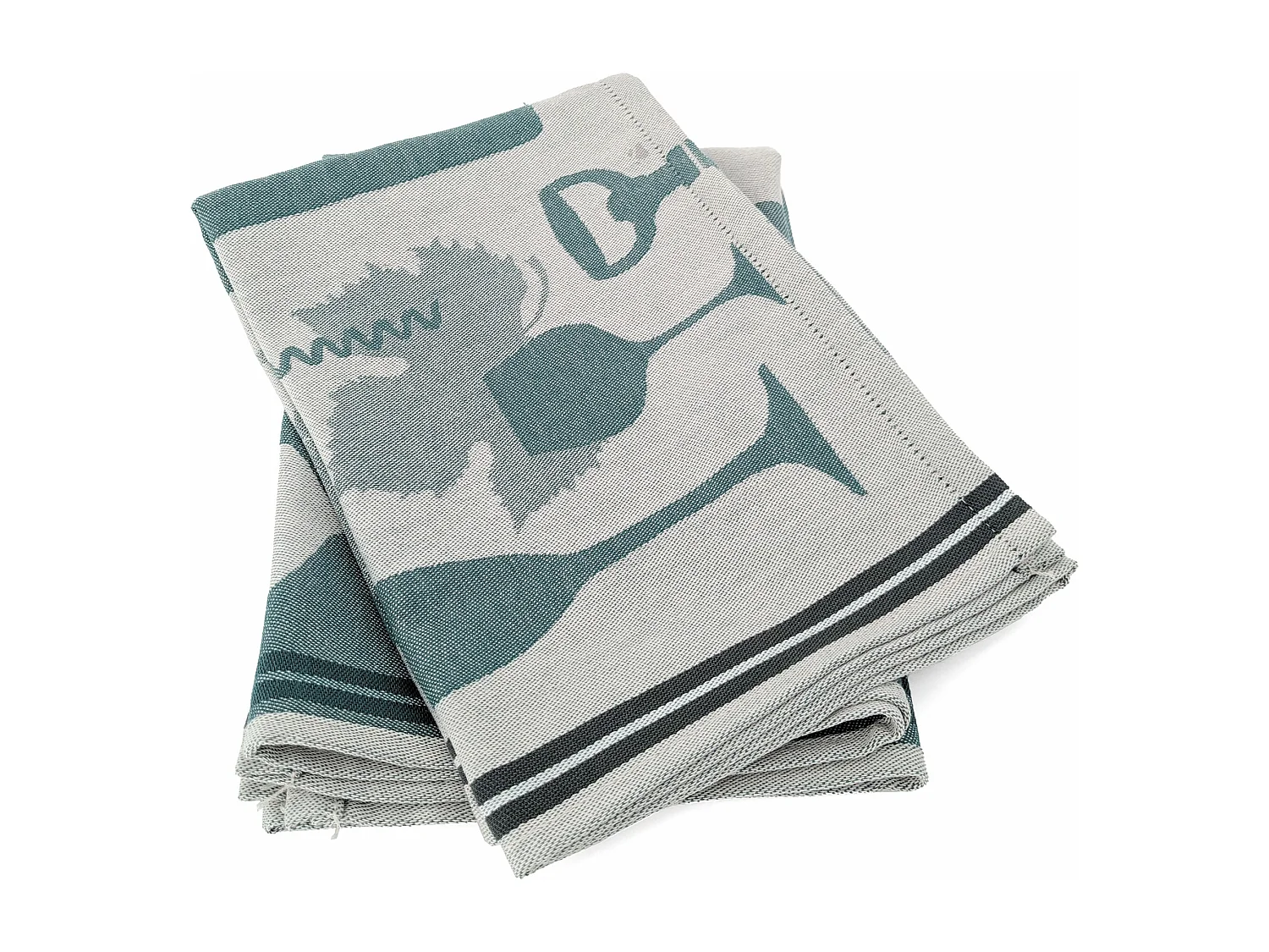 Lot de 2 torchons de cuisine pur coton 50x70 cm VITIS motif viticole vert