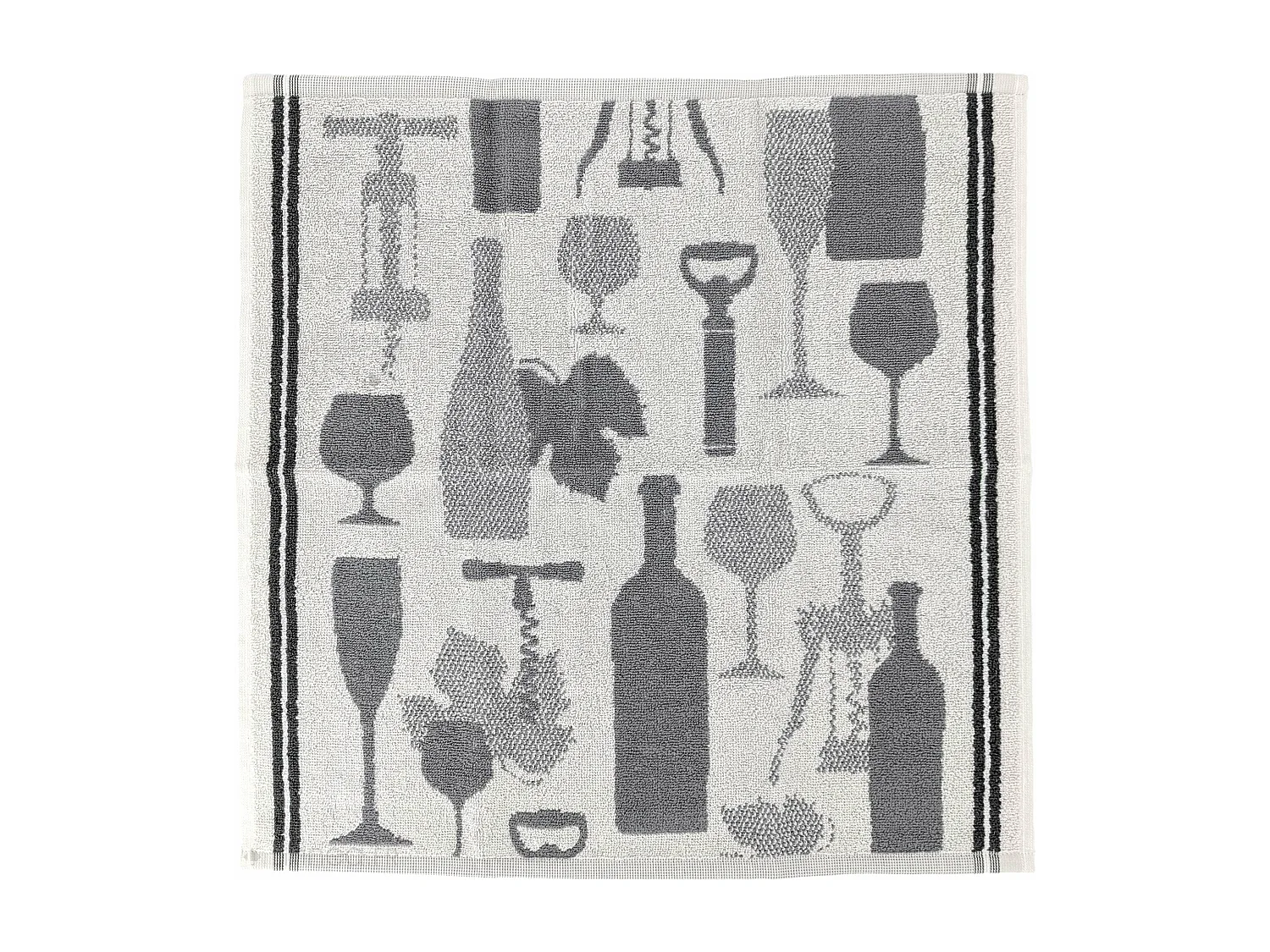 Lot de 2 torchons de cuisine pur coton 50x50 cm VITIS motif viticole gris