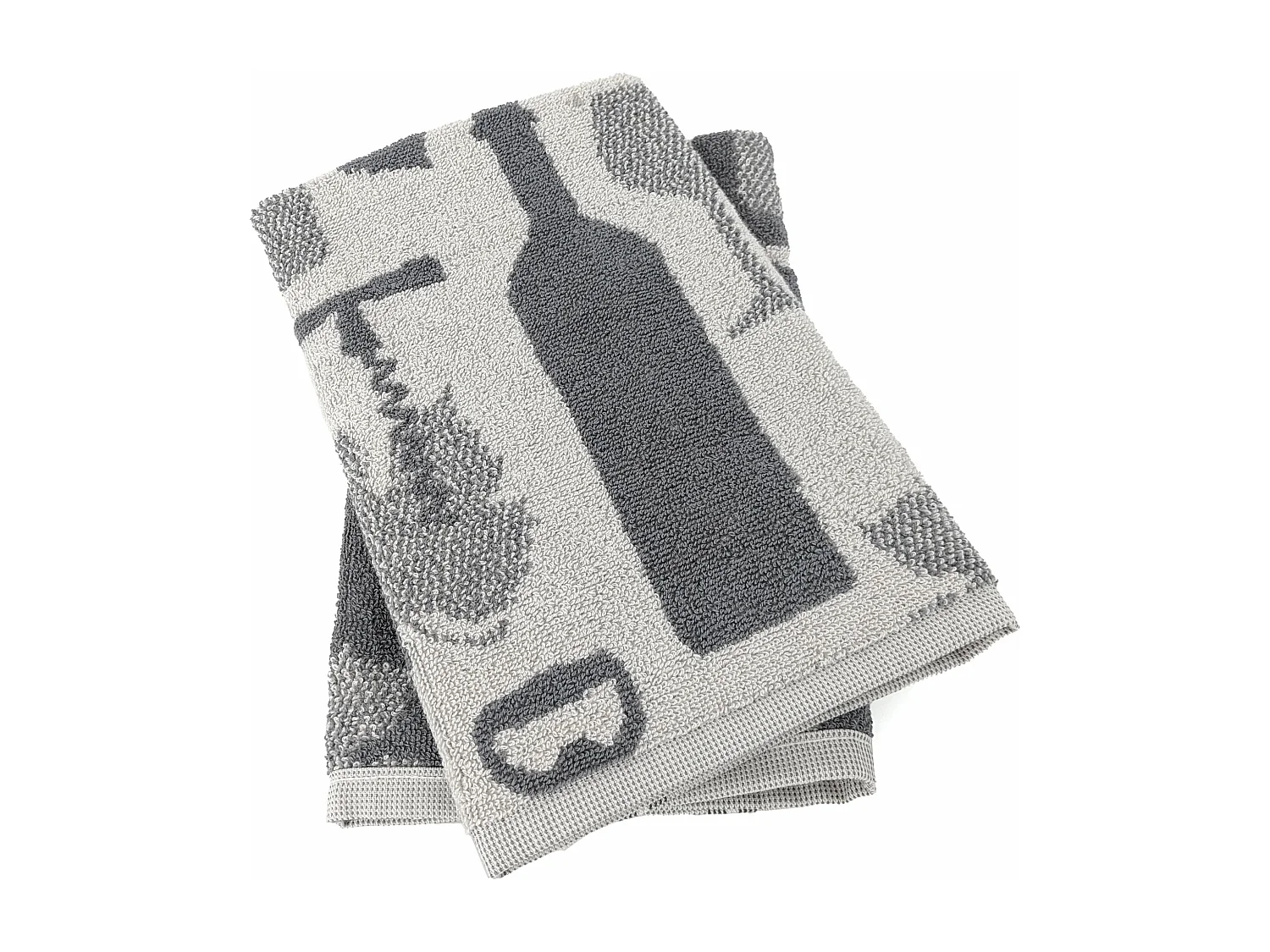 Lot de 2 torchons de cuisine pur coton 50x50 cm VITIS motif viticole gris