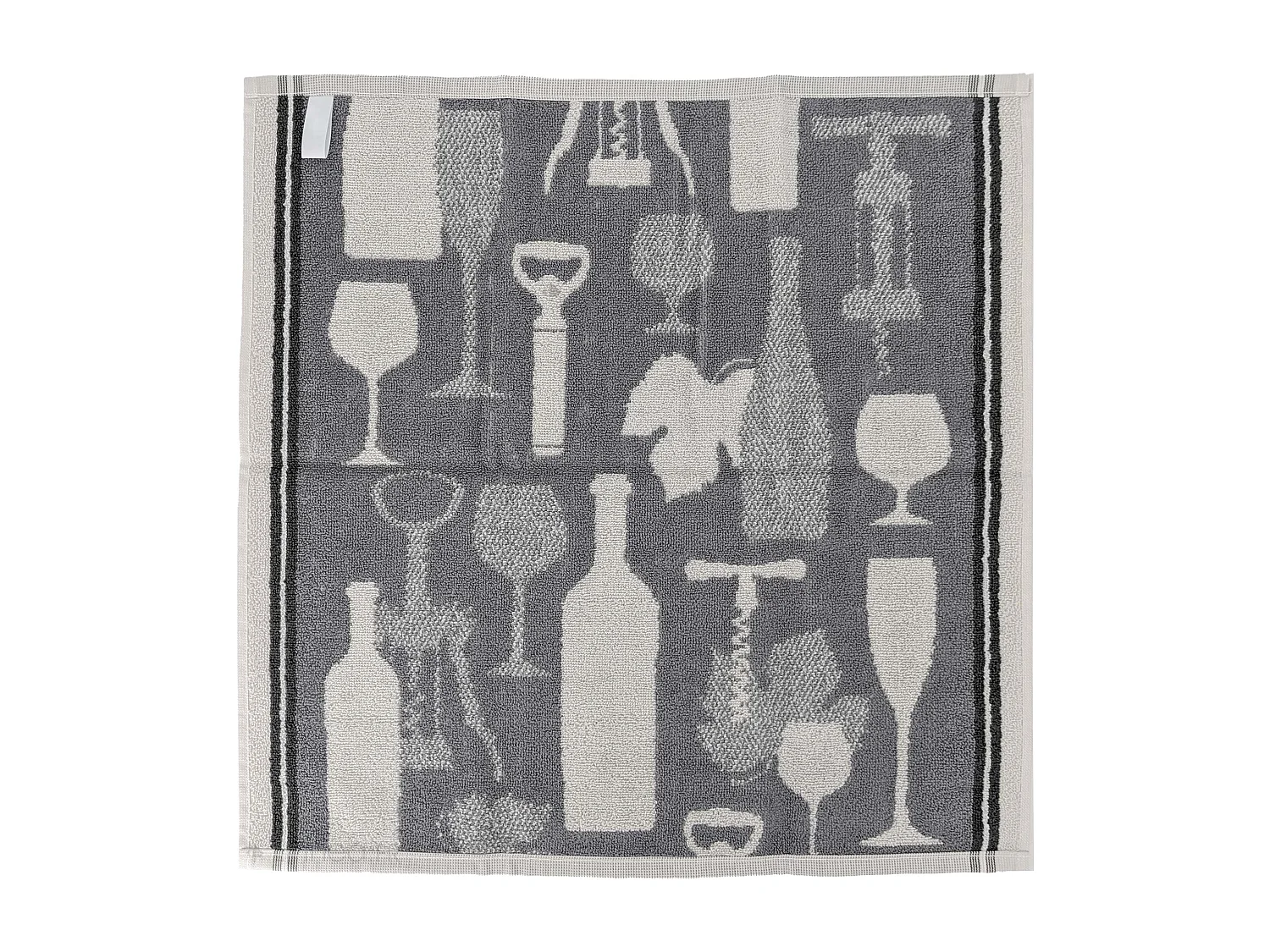 Lot de 2 torchons de cuisine pur coton 50x50 cm VITIS motif viticole gris