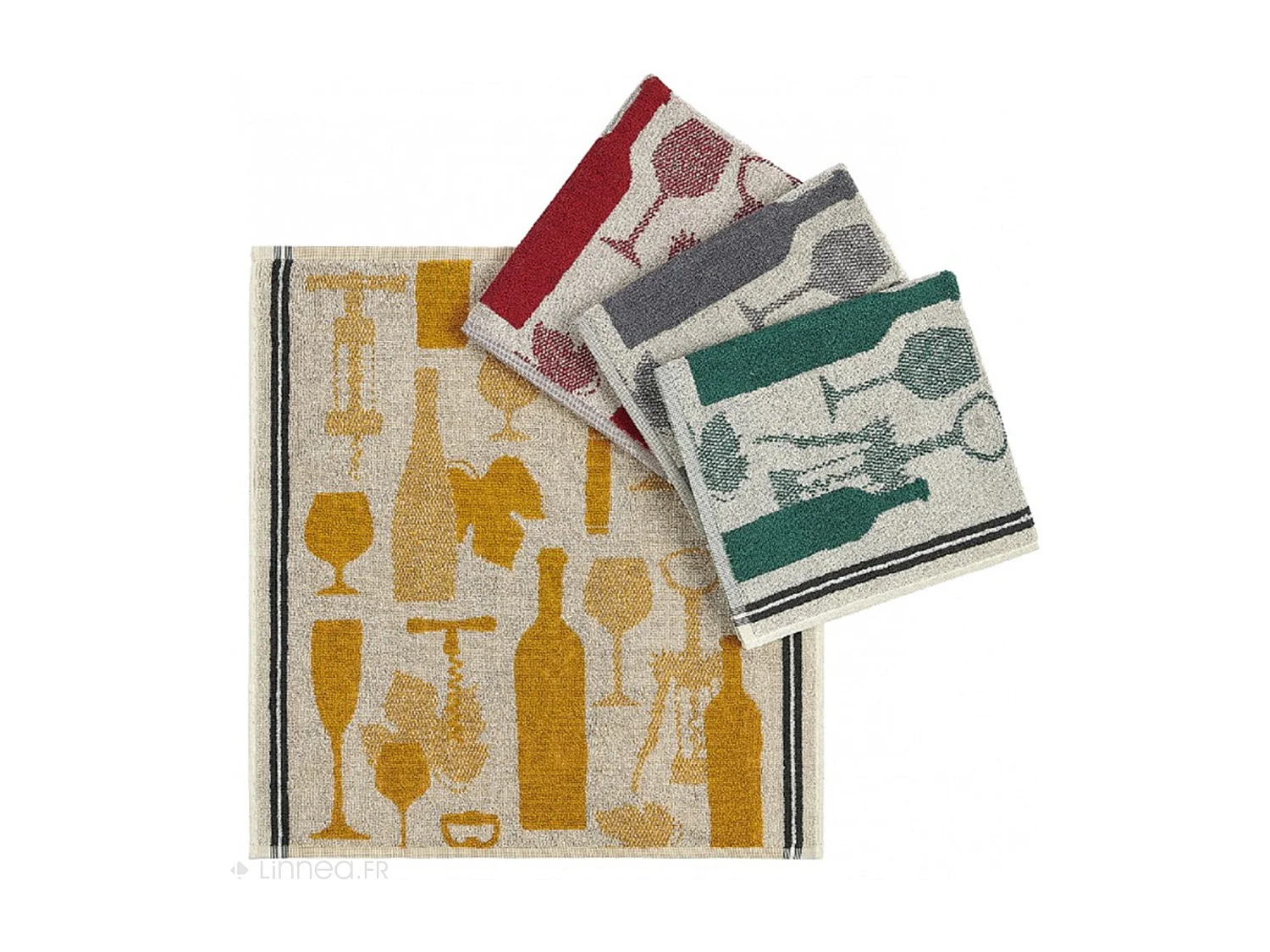 Lot de 2 torchons de cuisine pur coton 50x50 cm VITIS motif viticole vert