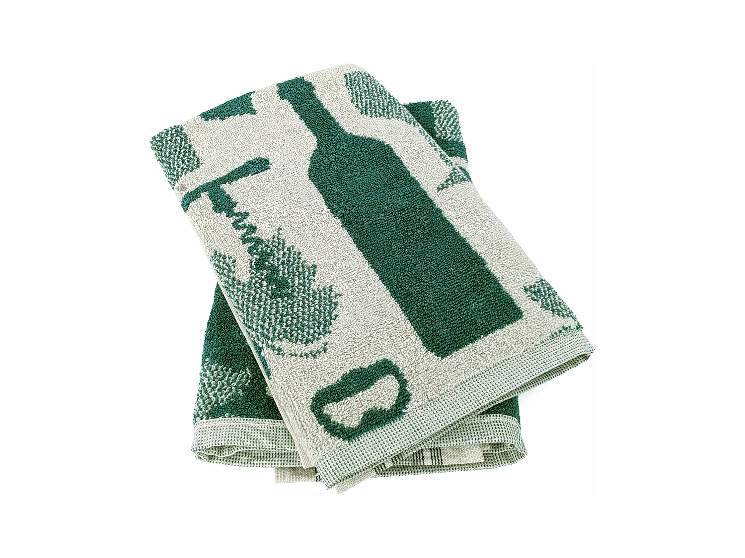Lot de 2 torchons de cuisine pur coton 50x50 cm VITIS motifs viticole vert