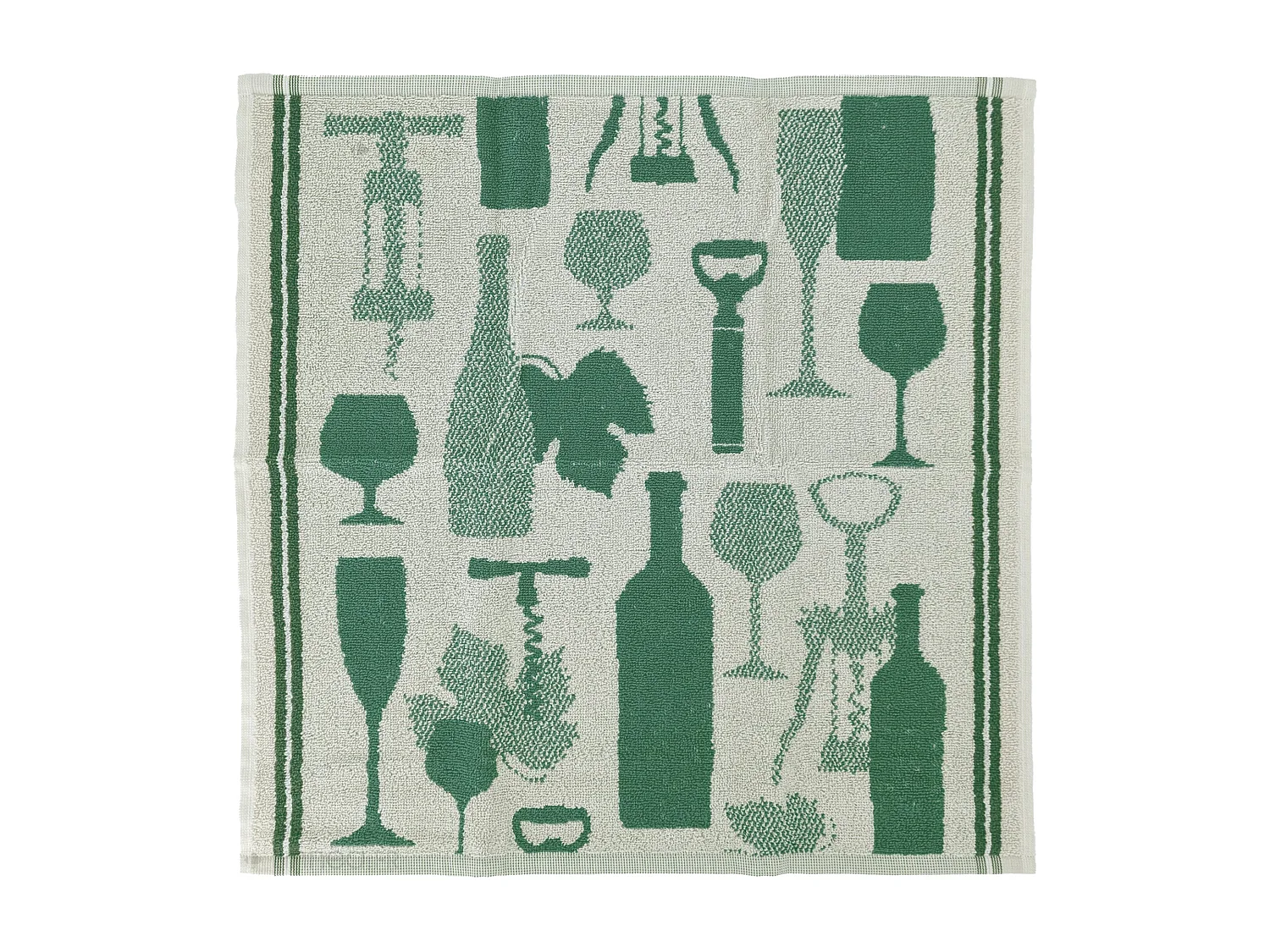 Lot de 2 torchons de cuisine pur coton 50x50 cm VITIS motif viticole vert