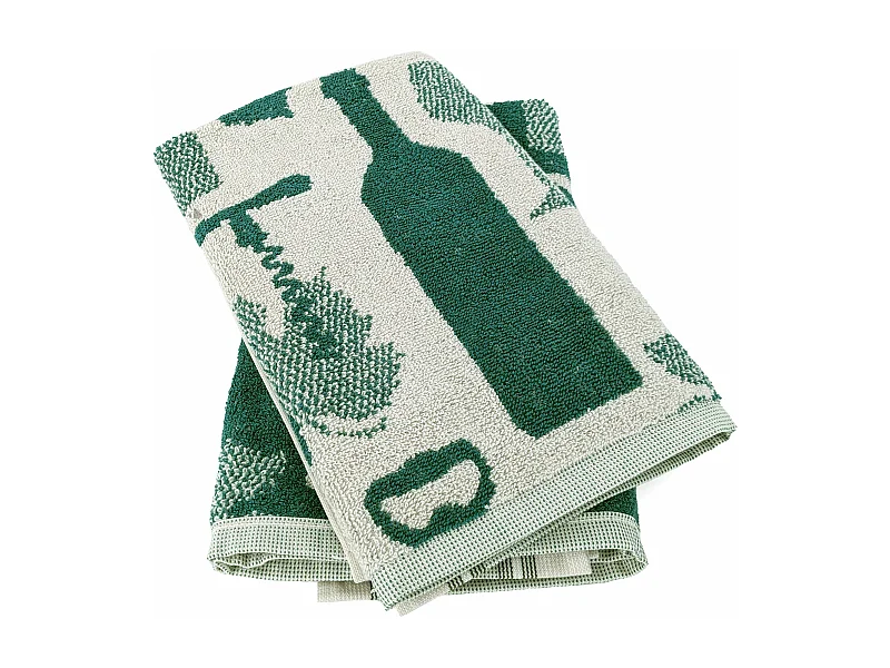 Lot de 2 torchons de cuisine pur coton 50x50 cm VITIS motif viticole vert