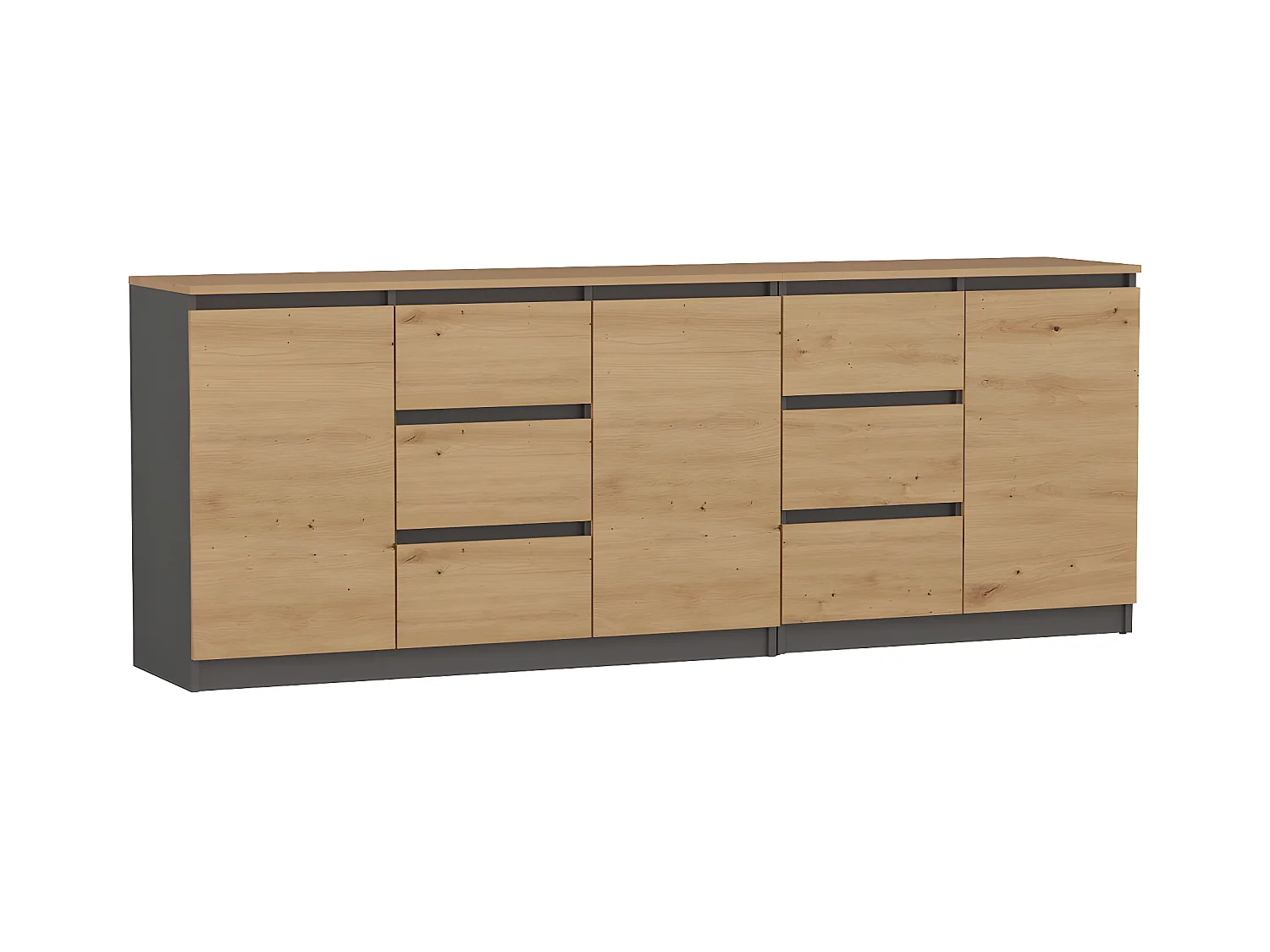 COSTI - Buffet long 3 portes + 6 tiroirs - 200x40x75 cm - Meuble de rangemnt salon salle à manger