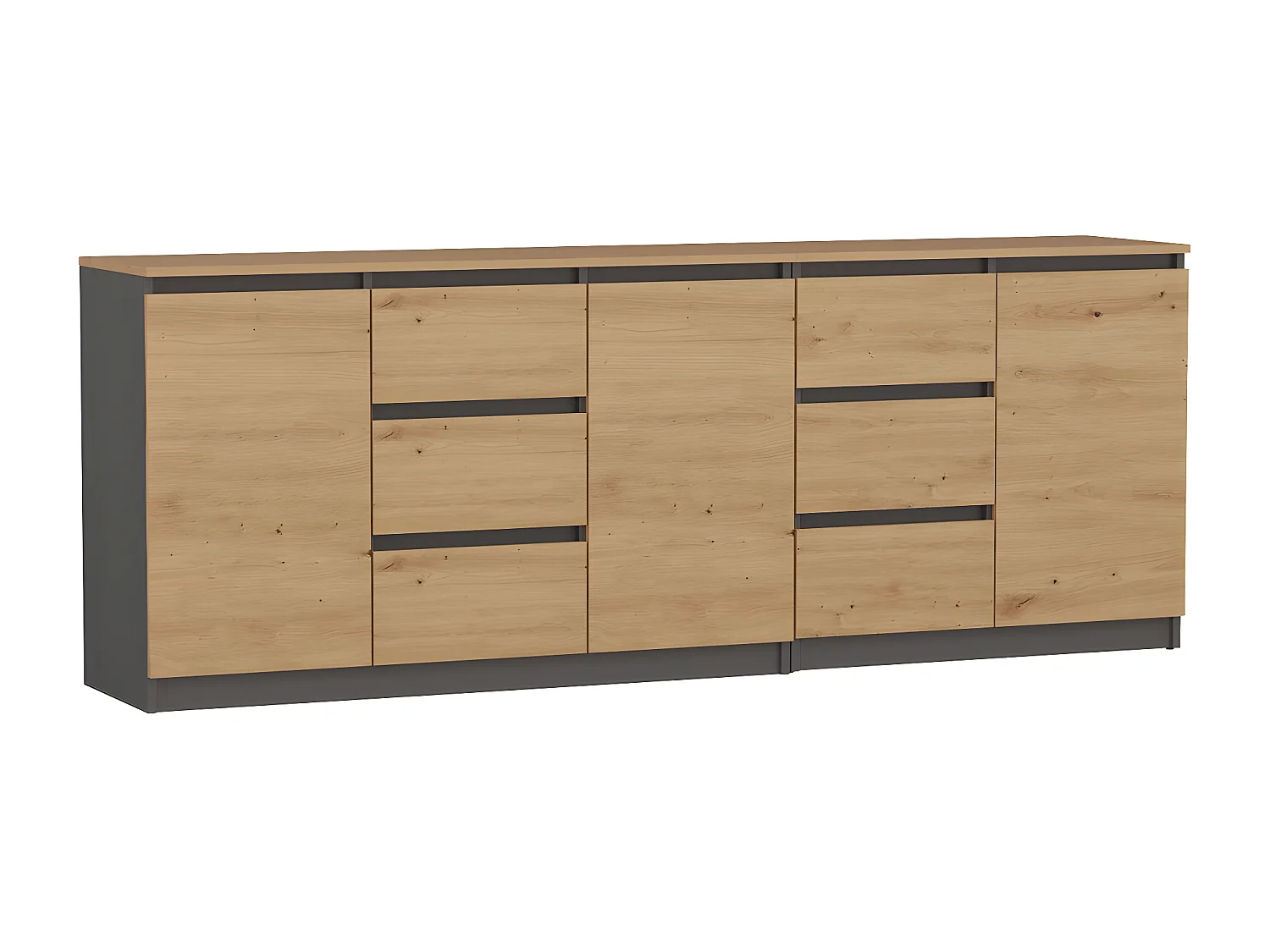 COSTI - Buffet long 3 portes + 6 tiroirs - 200x40x75 cm - Meuble de rangemnt salon salle à manger