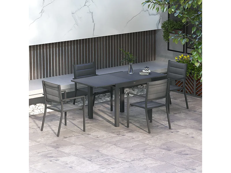 Ensemble salon de jardin 4 personnes 5 pièces table manger extensible anthracite