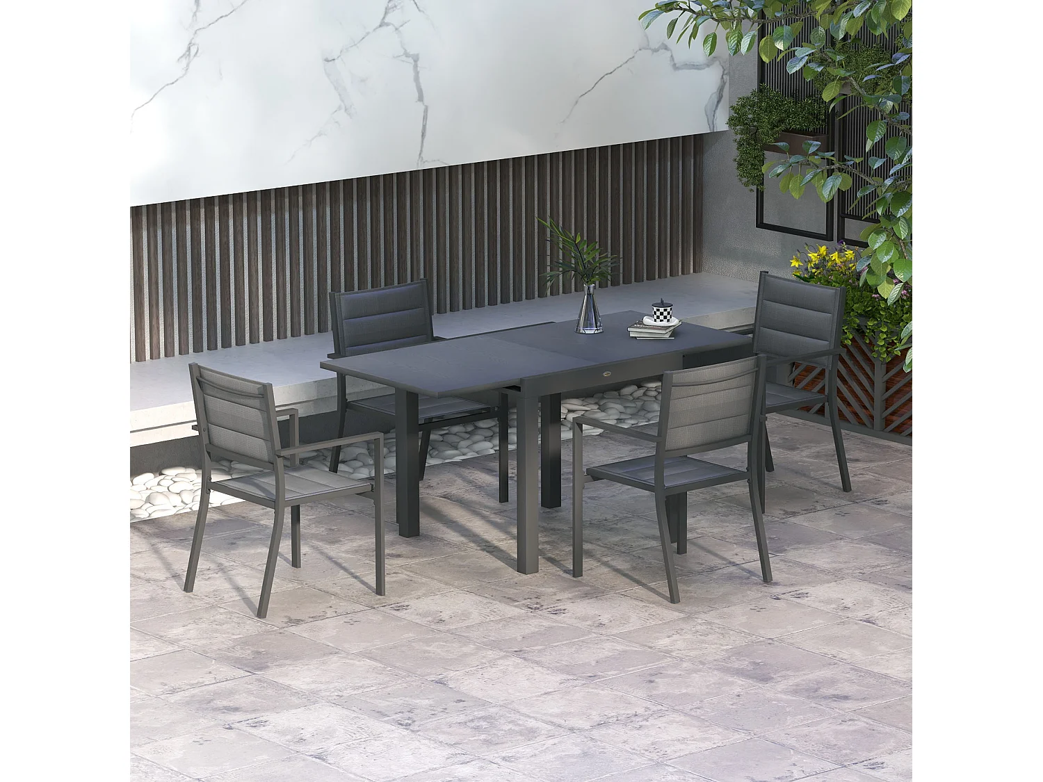 Ensemble salon de jardin 4 personnes 5 pièces table manger extensible anthracite