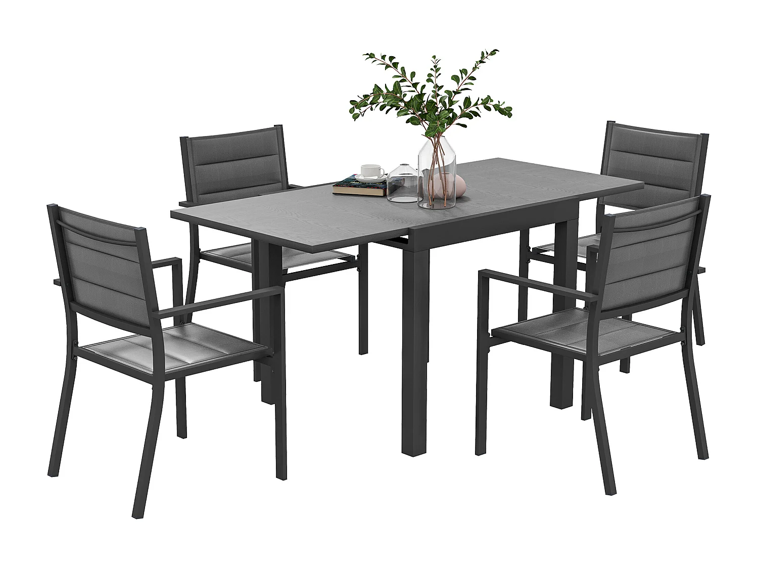 Ensemble salon de jardin 4 personnes 5 pièces table manger extensible anthracite