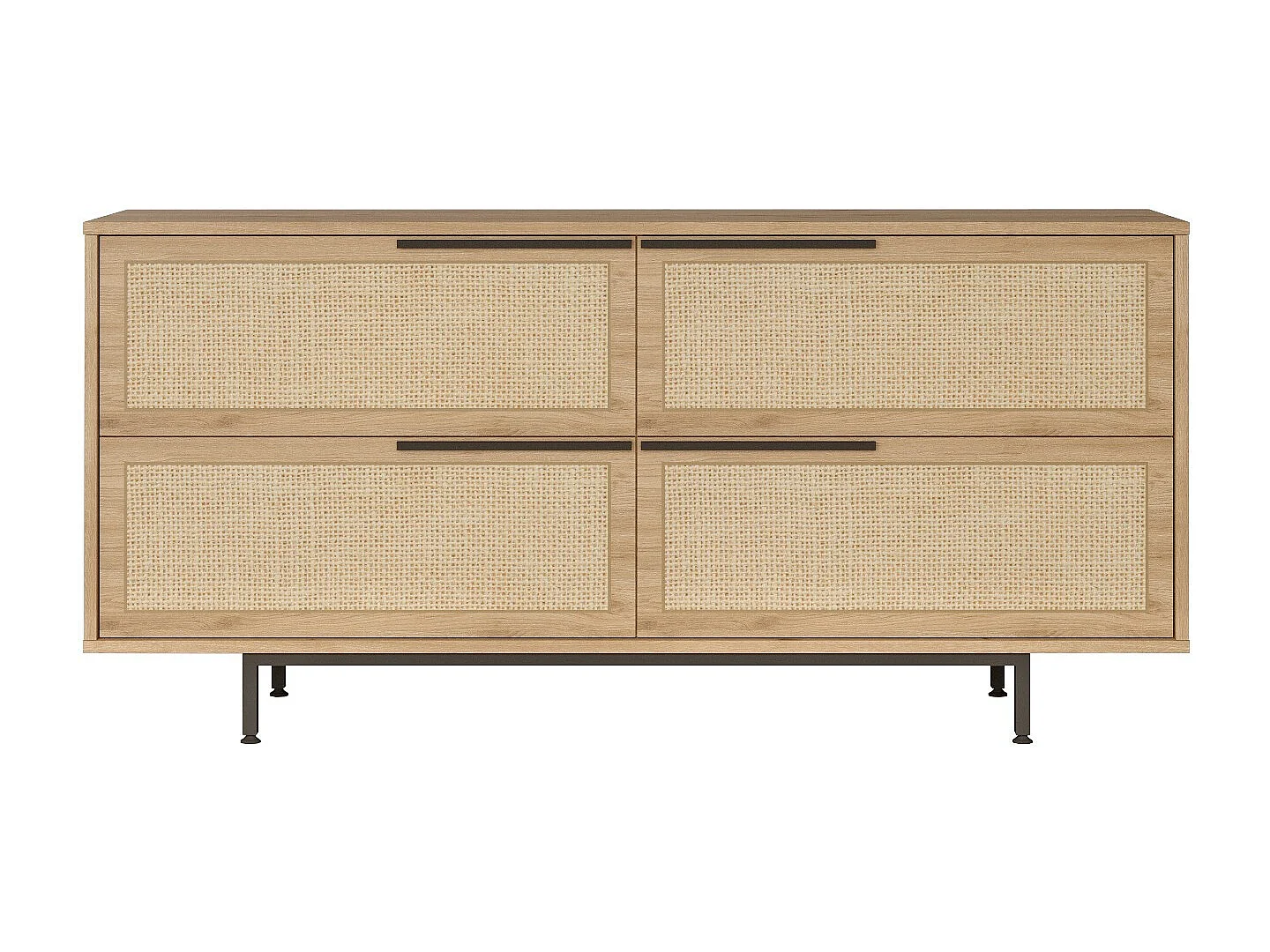 Aparador Elegante, Acabamento em Nogueira e Carvalho, 160 x 74,3 x 44,5 cm | Revestimento 100% Melamina, Pernas de Metal, Revestimento UV | Perfeita p