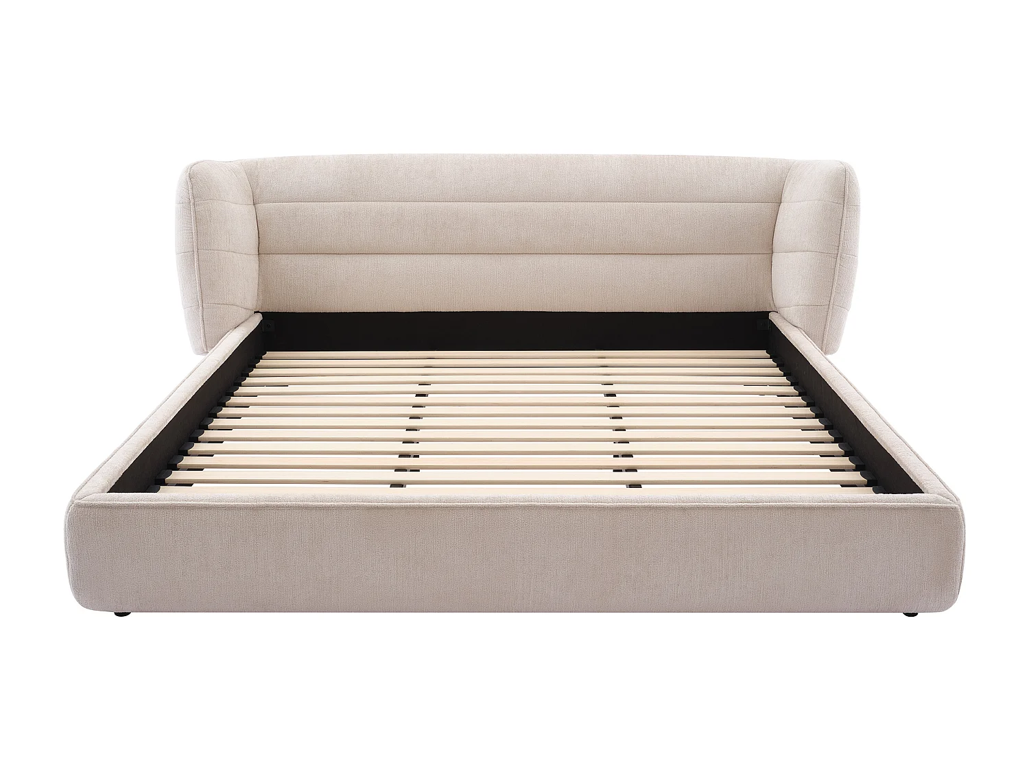 Lit 160 x 200 cm avec tête de lit incurvée - Tissu bouclette - Beige - LARUMO de Maison Céphy