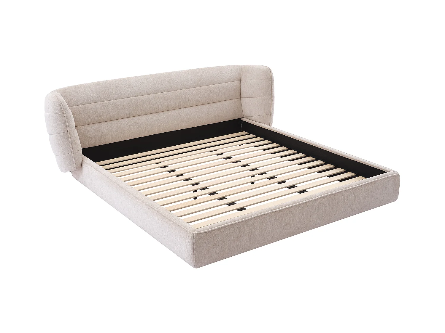 Lit 180 x 200 cm avec tête de lit incurvée - Tissu bouclette - Beige - LARUMO de Maison Céphy