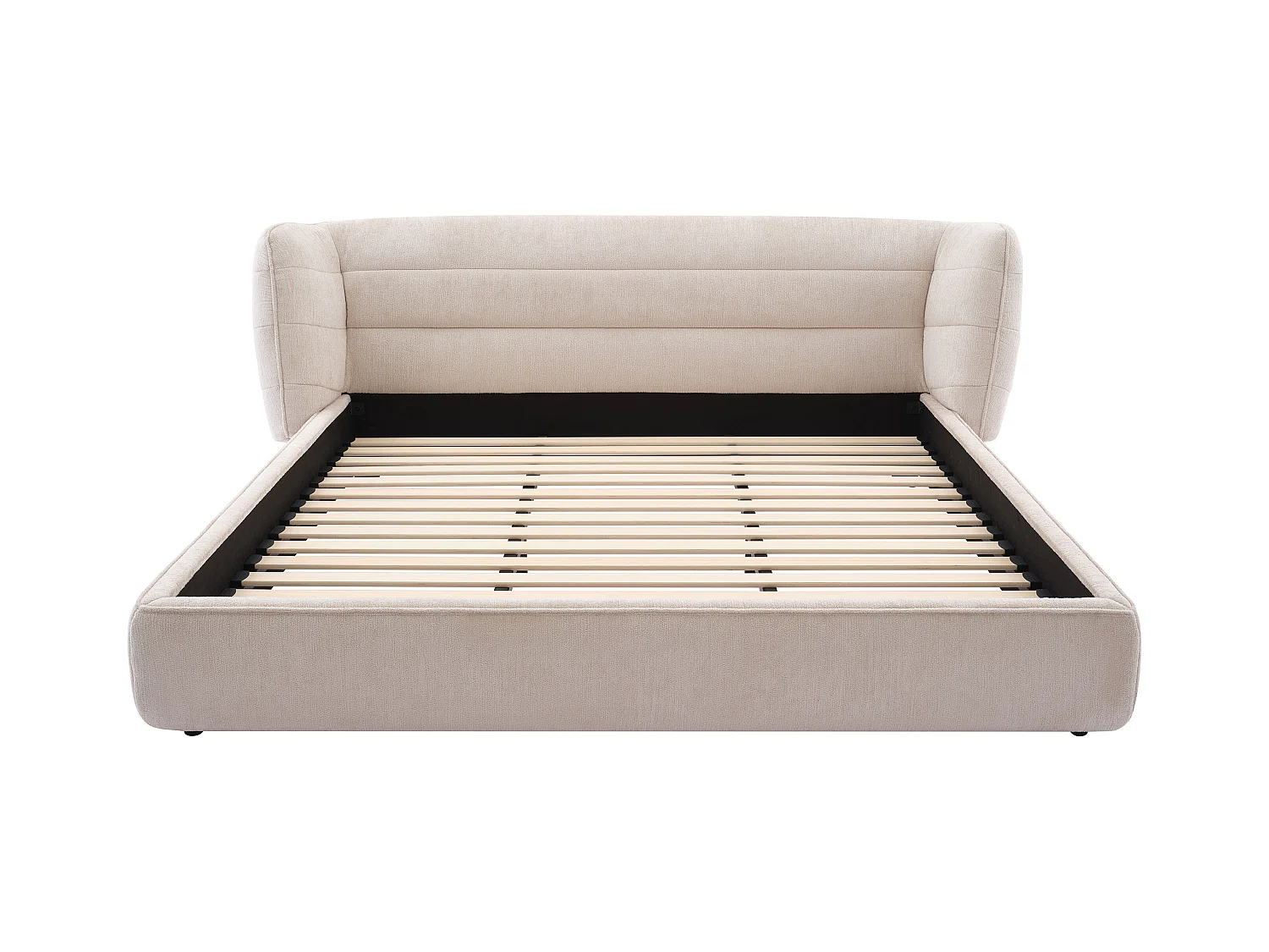 Lit 180 x 200 cm avec tête de lit incurvée - Tissu bouclette - Beige - LARUMO de Maison Céphy