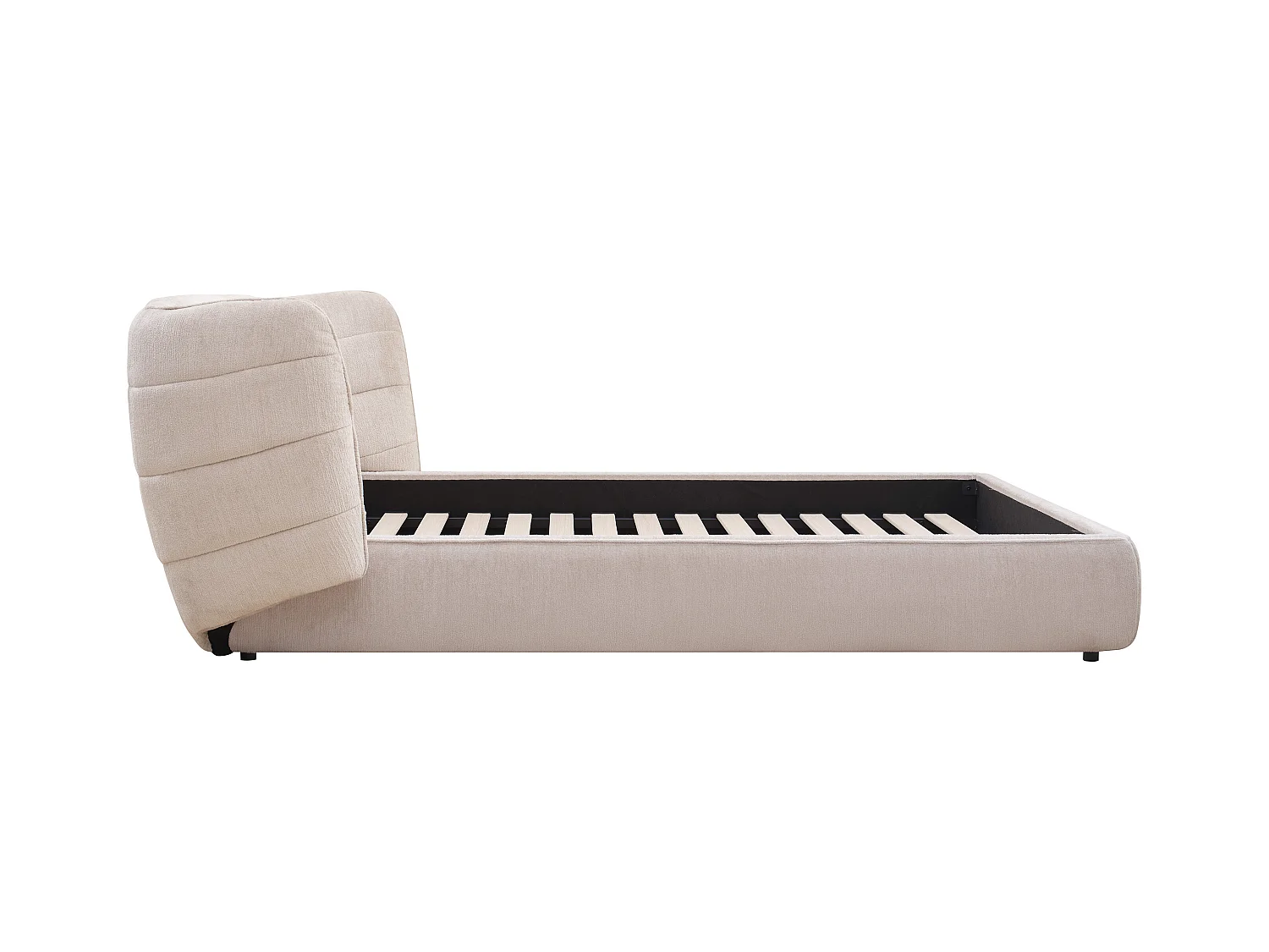 Lit 180 x 200 cm avec tête de lit incurvée - Tissu bouclette - Beige - LARUMO de Maison Céphy