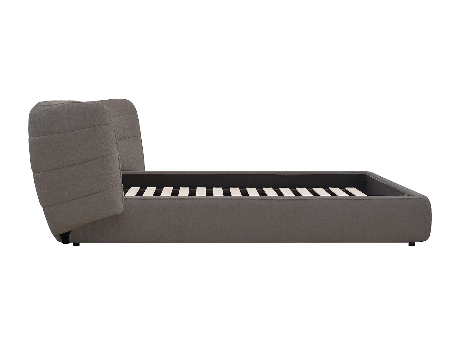 Bett 140 x 200 cm mit geschwungenem Kopfteil - Bouclé-Stoff - Grau - LARUMO von Maison Céphy