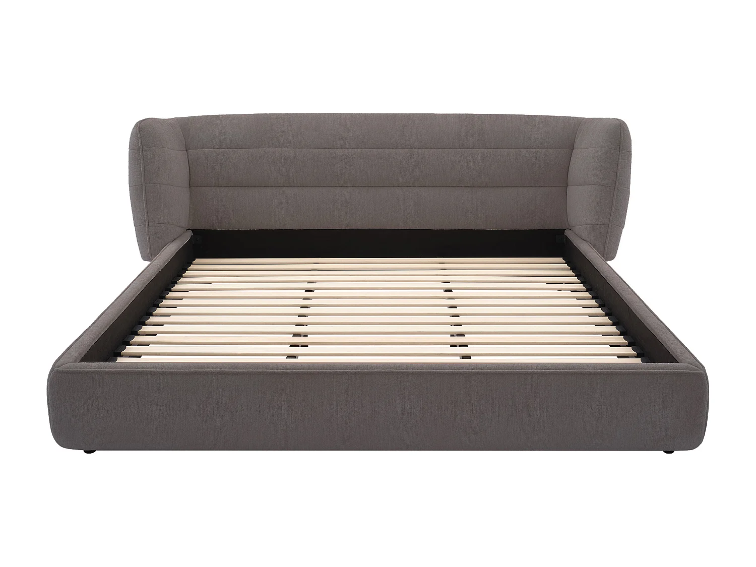 Lit 140 x 200 cm avec tête de lit incurvée - Tissu bouclette - Gris - LARUMO de Maison Céphy