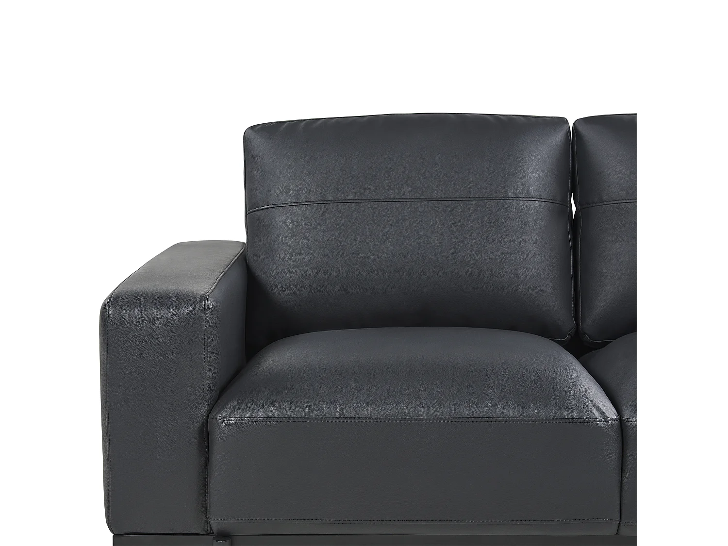3-Sitzer Sofa Kunstleder schwarz mit Metallbeinen dicke Sitzkissen modern Sovik