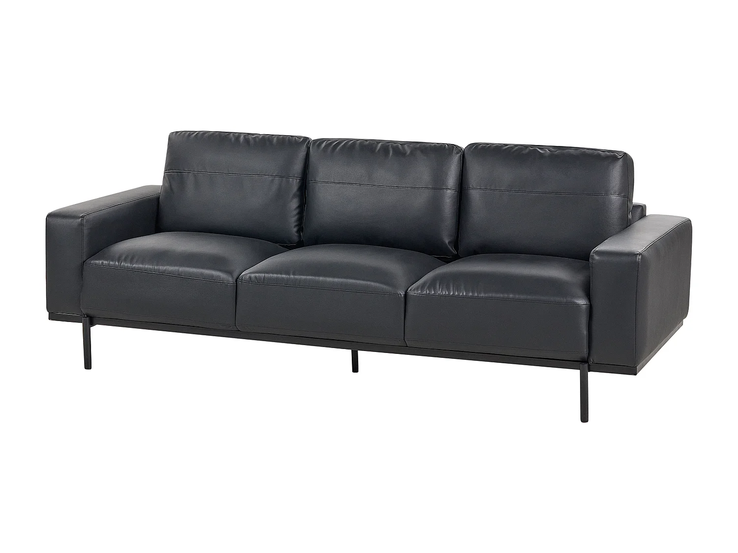 3-Sitzer Sofa Kunstleder schwarz mit Metallbeinen dicke Sitzkissen modern Sovik