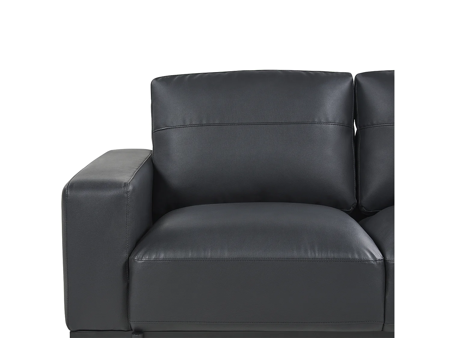 3-Sitzer Sofa Kunstleder schwarz mit Metallbeinen dicke Sitzkissen modern Sovik