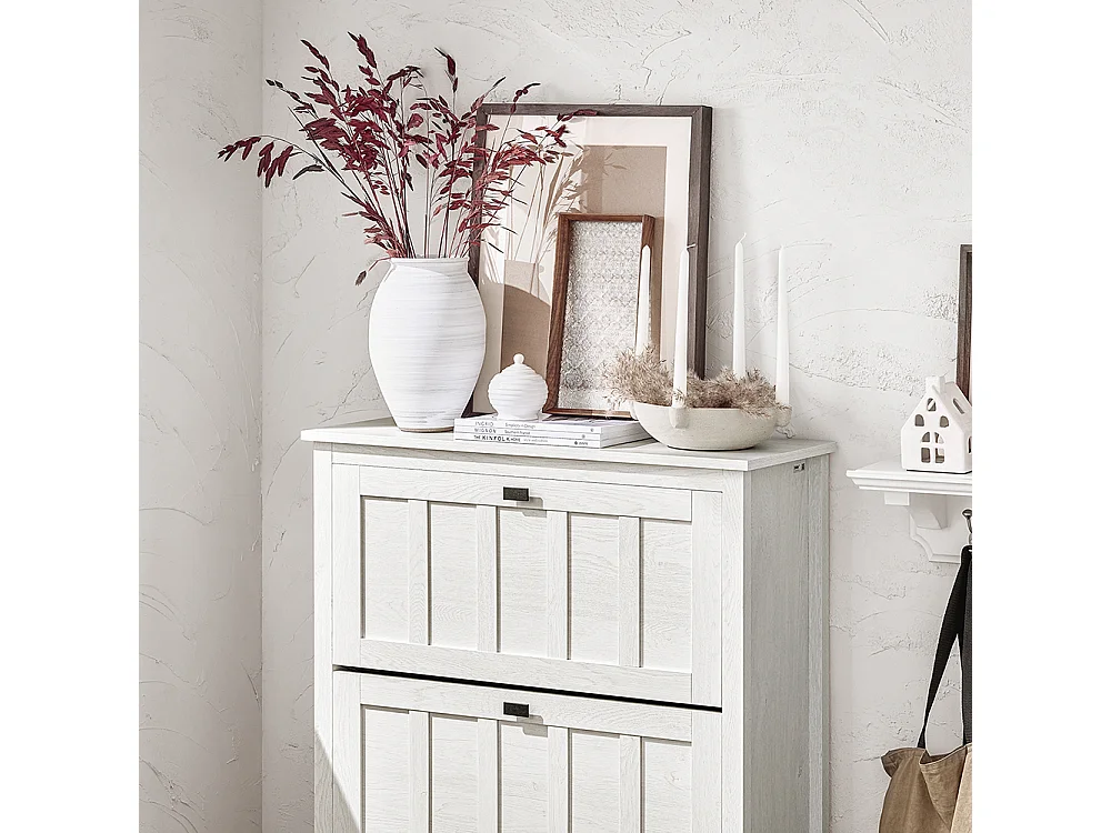 SoBuy FSR162-W Meuble à Chaussures Armoire à Chaussures Commode à Chaussures Meuble d'entrée avec 3 Abattants