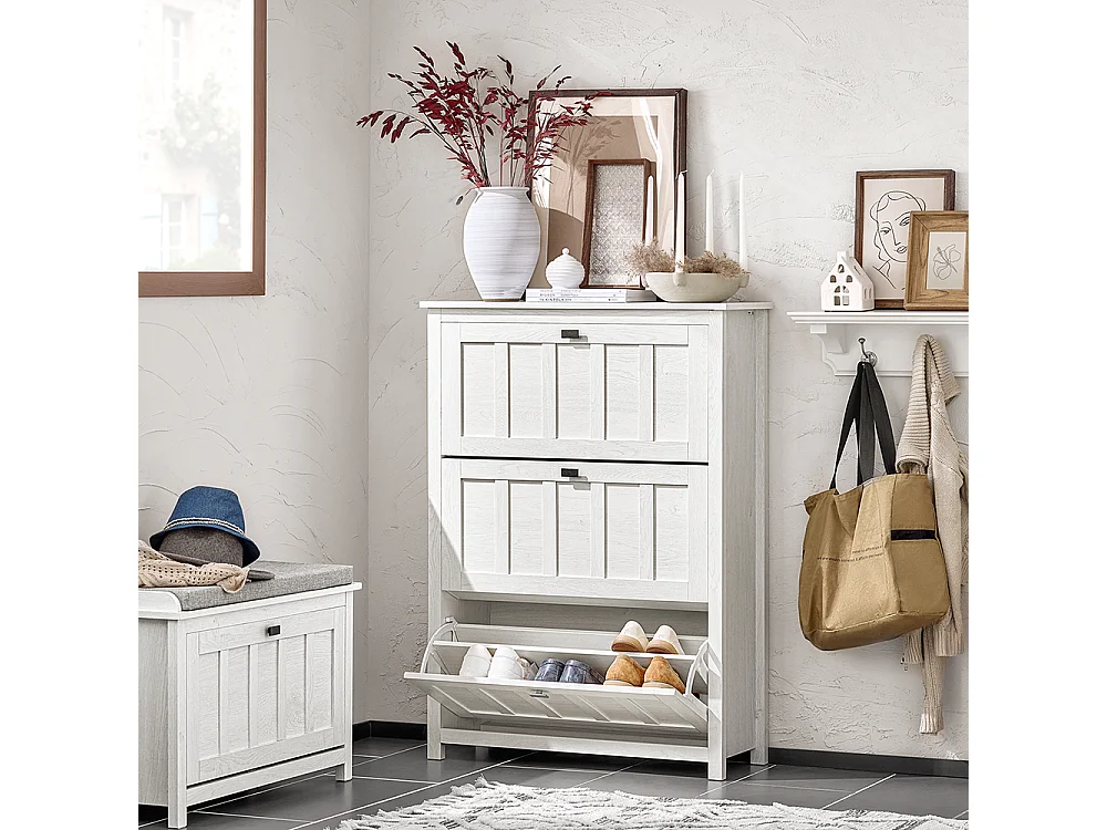 SoBuy FSR162-W Meuble à Chaussures Armoire à Chaussures Commode à Chaussures Meuble d'entrée avec 3 Abattants