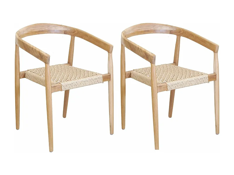 Fauteuil en teck et cannage synthétique BAIA (Lot de 2) Arrondi