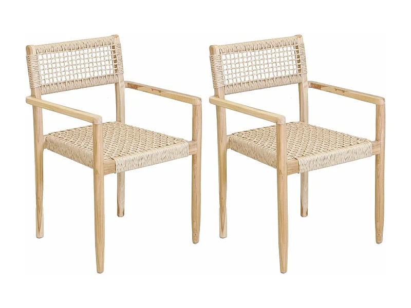 Fauteuil en teck et cannage synthétique BAIA (Lot de 2) Droit