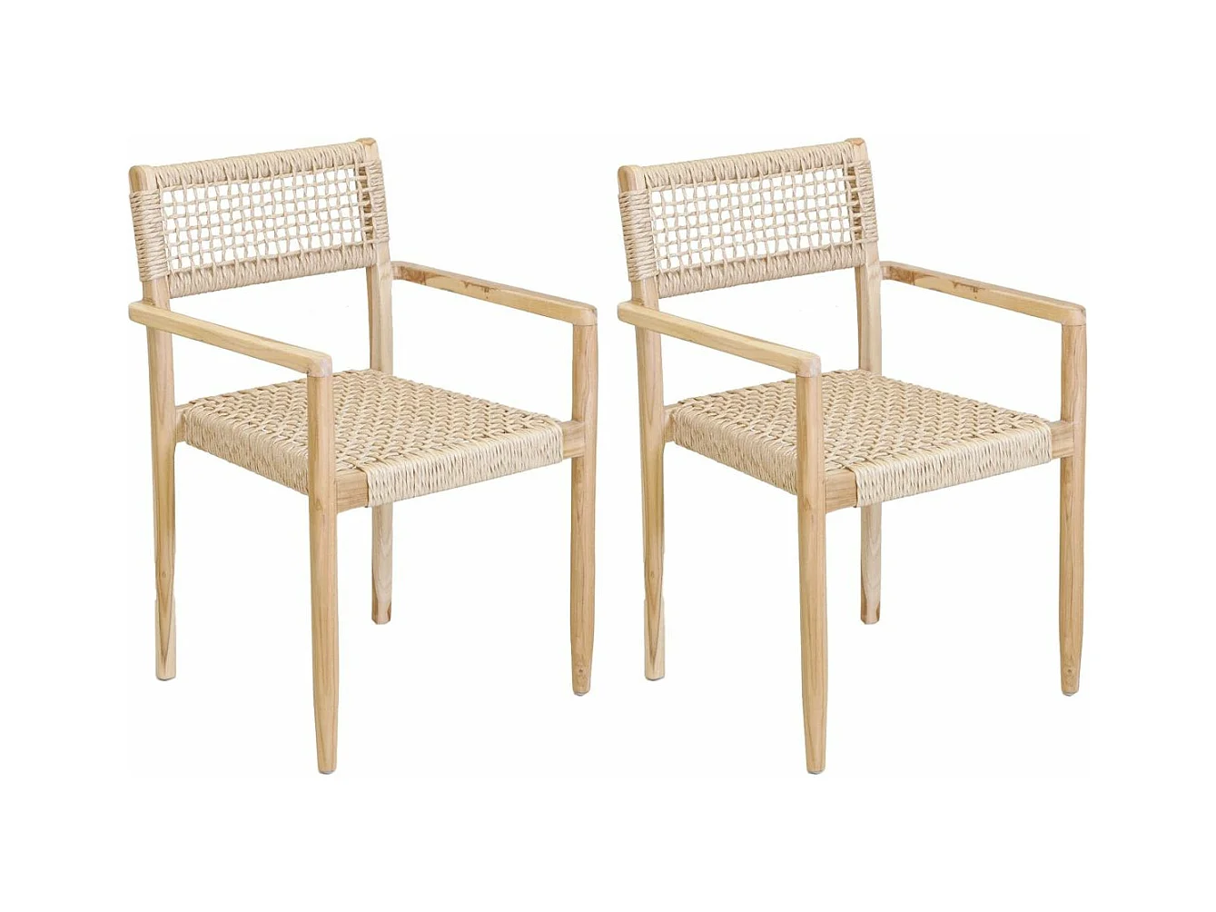 Fauteuil en teck et cannage synthétique BAIA (Lot de 2) Droit