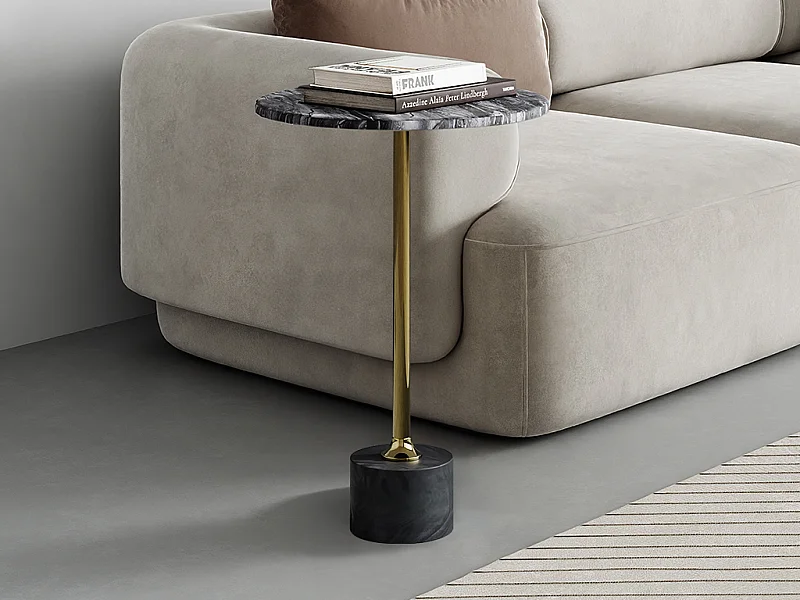 Table d'appoint en marbre et métal - Anthracite et doré - GIANINA