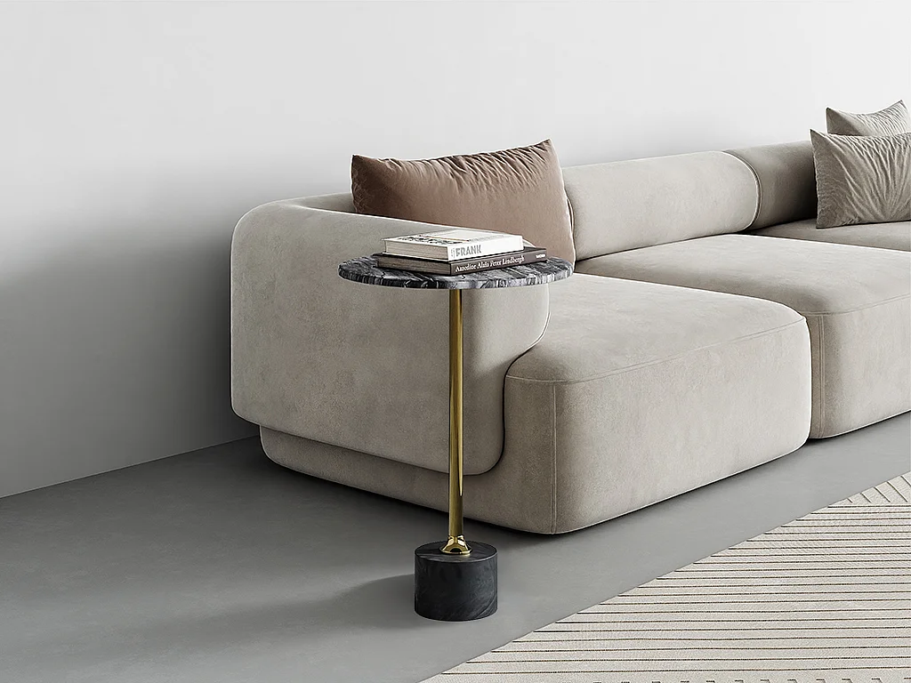 Table d'appoint en marbre et métal - Anthracite et doré - GIANINA