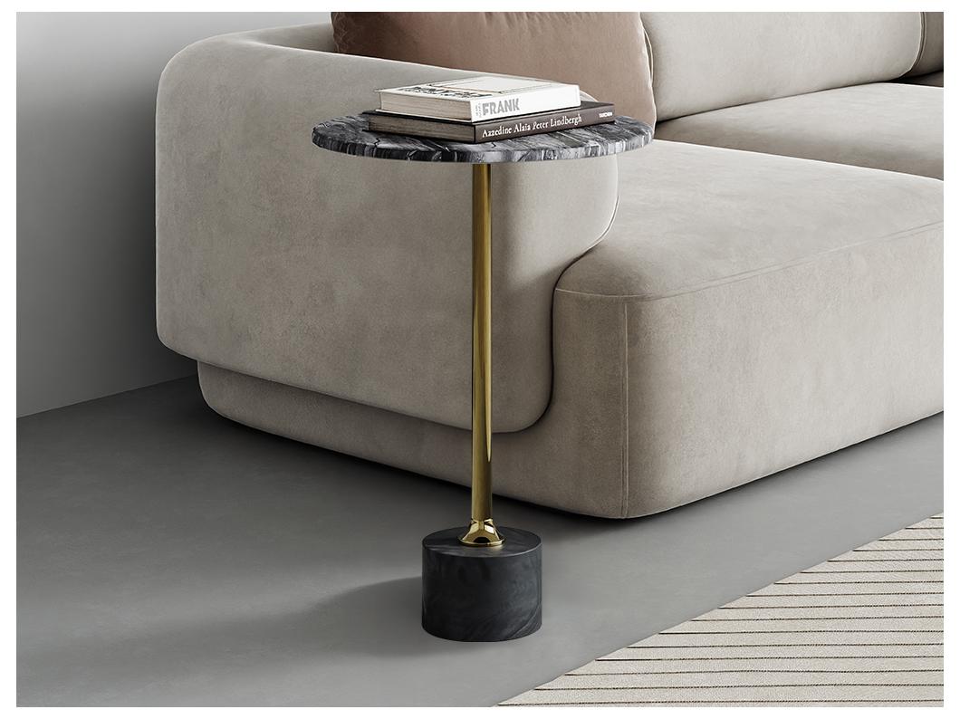 Table d'appoint en marbre et métal - Anthracite et doré - GIANINA