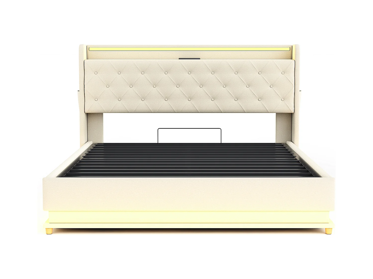 Gestoffeerd borstbed met LED 160x200 cm - met USB-oplaadpoort - Linnen stof - Beige