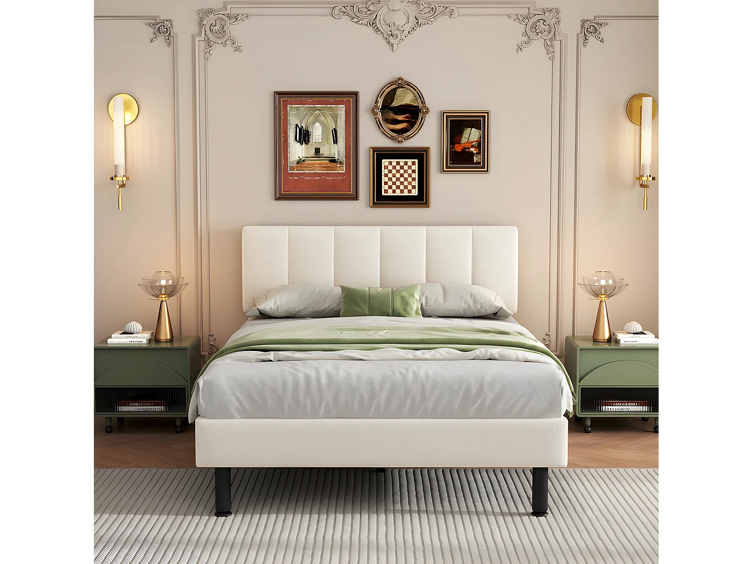 Bed 140x190cm opgevuld met sherpa - met lattenbodem - Beige