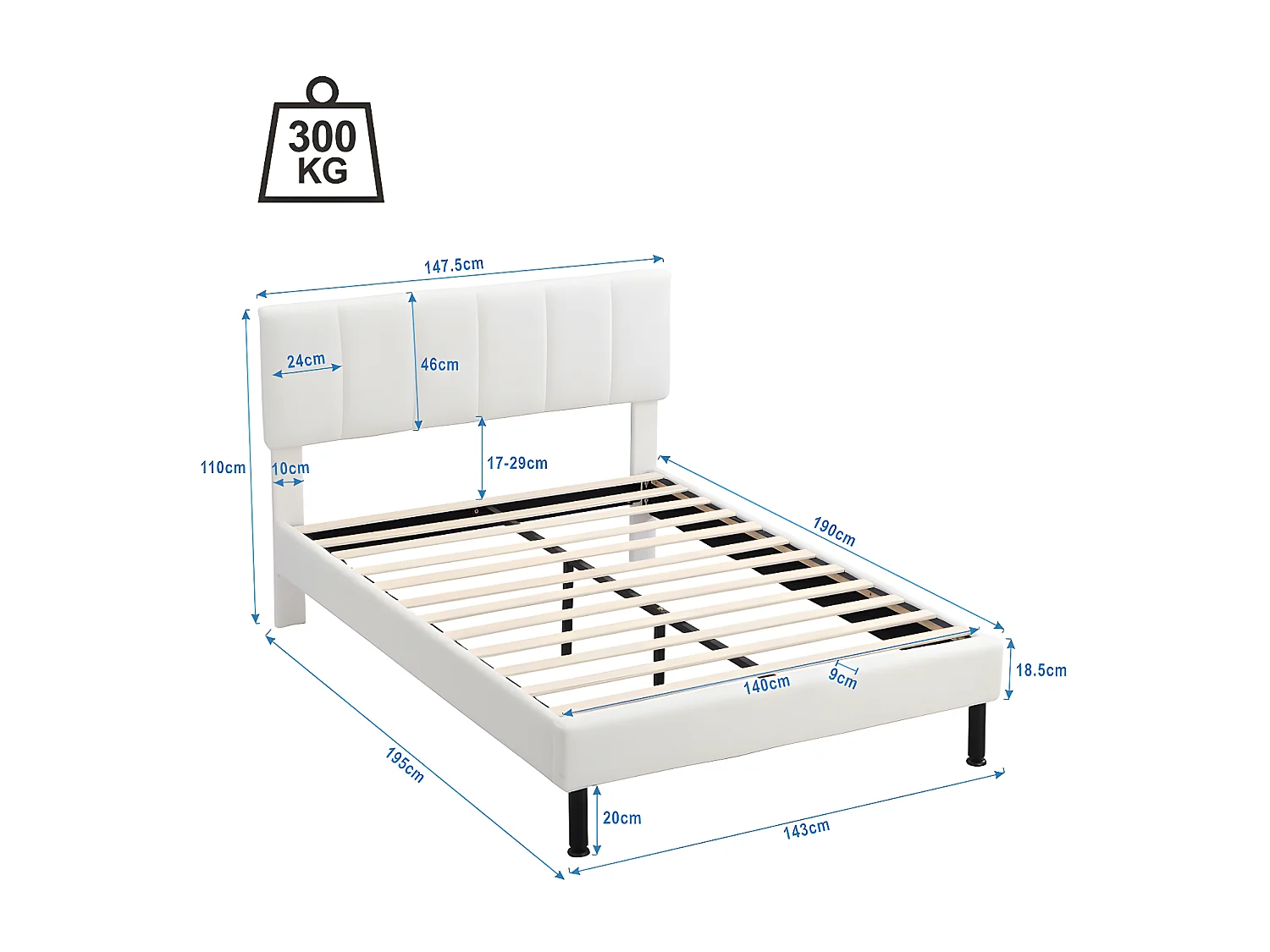 Bed 140x190cm opgevuld met sherpa - met lattenbodem - Beige