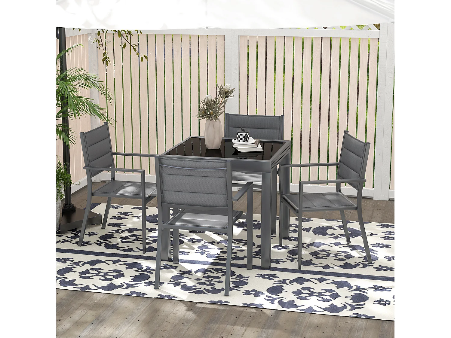 Ensemble de jardin 4 personnes chaises empilables table extensible 80/160L cm alu. teslin antracite