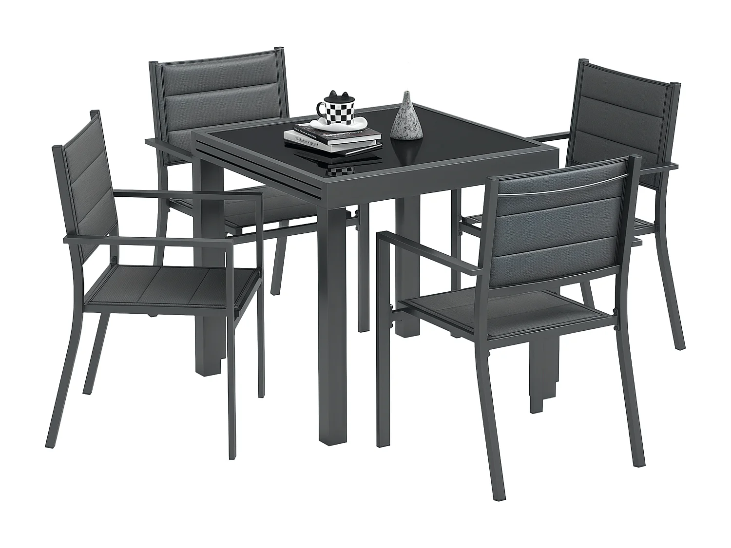 Ensemble de jardin 4 personnes chaises empilables table extensible 80/160L cm alu. teslin antracite