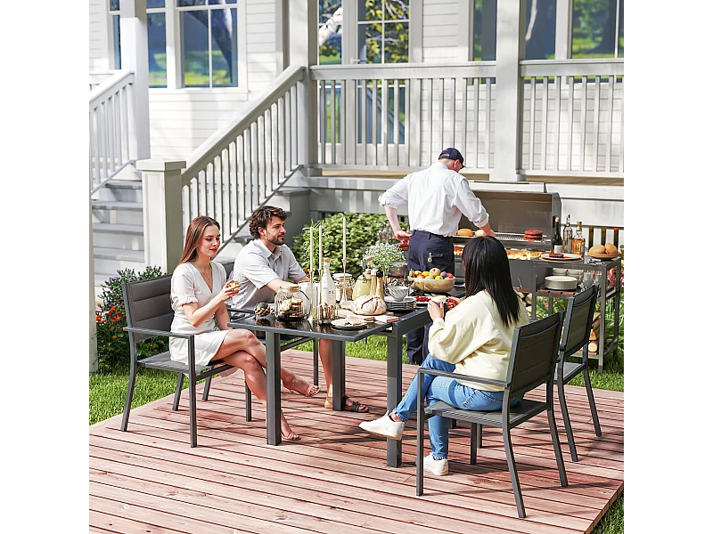 Ensemble de jardin 4 personnes chaises empilables table extensible 80/160L cm alu. teslin antracite